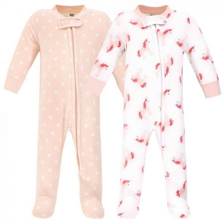 UPC: 0660168589016 | Hudson Baby Infant Girl Fleece Zipper Sleep and Play 2pk  Pink Unicorn  0-3 Months