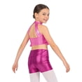 thumbnail image 2 of TSSOE Kids Girls 2-Piece Dance Outfits Sparkly Halter Sequins Crop Top with Metallic Shorts Set Activewear Hot Pink 4, 2 of 7