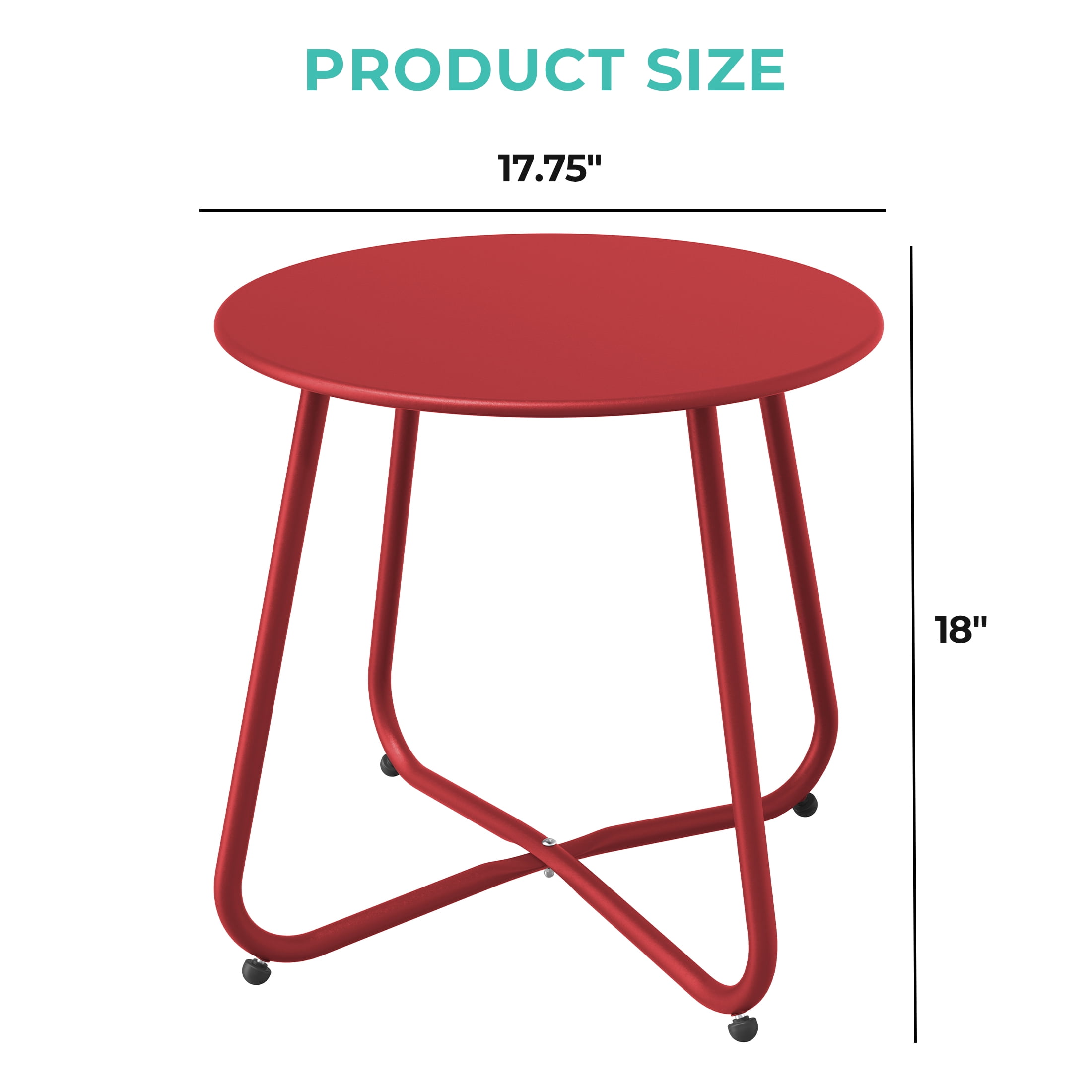 Grand Patio Outdoor&Indoor Steel Patio Side Table, Weather Resistant Outdoor Small Round End Table for Patio, Yard, Balcony, Garden, Living Room, Bedroom, Red