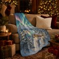 thumbnail image 3 of Aurora Village Cabin Winter Scene Snowy Pines Realistic, Peaceful Mountain Lake Scene, Warm Flannel Blanket for Cabin and Lodge, Outdoor Lovers Friendship Gift, Artistic Home Decor, 3 of 9