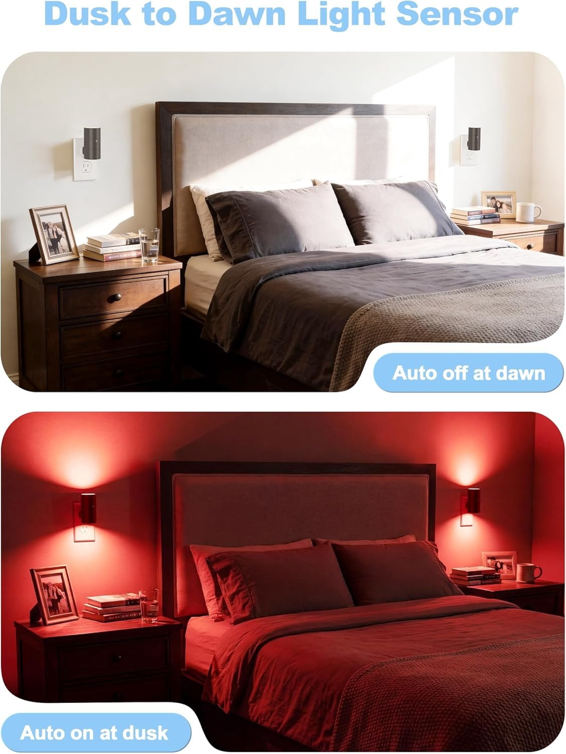 Red Night Light Plug into Wall, LED Night Lights with Light Sensor, Sleep Aid Red, Dimmable Night Light for Christmas, Holiday Decor, Hallway, Bedroom, 2 Pack
