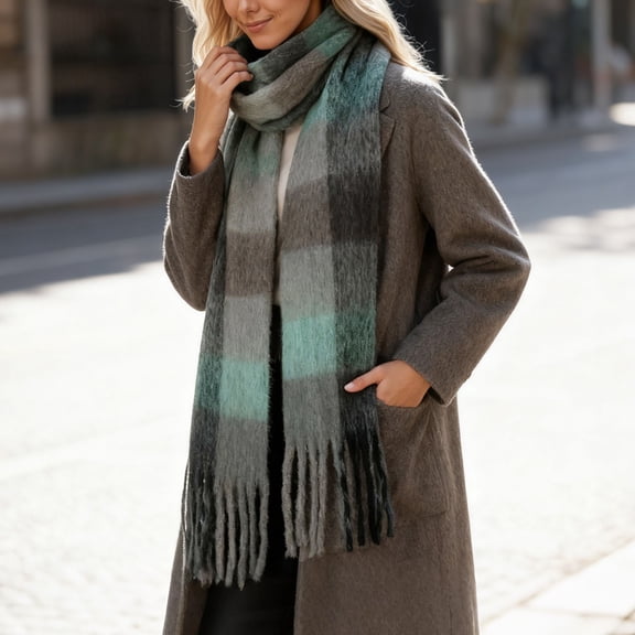 shoper Winter Scarfs for Women Cold Weather Warm Knit Thick Plaid Scarf Long Large Oversized Checked Scarves