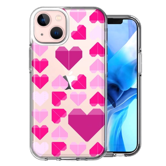 MUNDAZE for Apple iPhone 13 Pink Purple Origami Valentine's Day Polkadot Hearts Design Double Layer Phone Case Cover