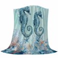 thumbnail image 6 of Coastal Seahorse Blue Blanket Soft Cozy Warm Throw Blanket for Couch, Plush Fuzzy Flannel Fleece Blankets for Sofa, Summer Beach Nautical Coral Starfish Bed Blankets Gifts for Men, 40"x50", 6 of 9