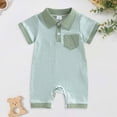 thumbnail image 2 of Baby Onesies Boy Baby Boy Stripe Romper Waffle Knit Short Sleeve Lapel Button Down Jumpsuit Bodysuit Newborn Summer Outfits, 2 of 8