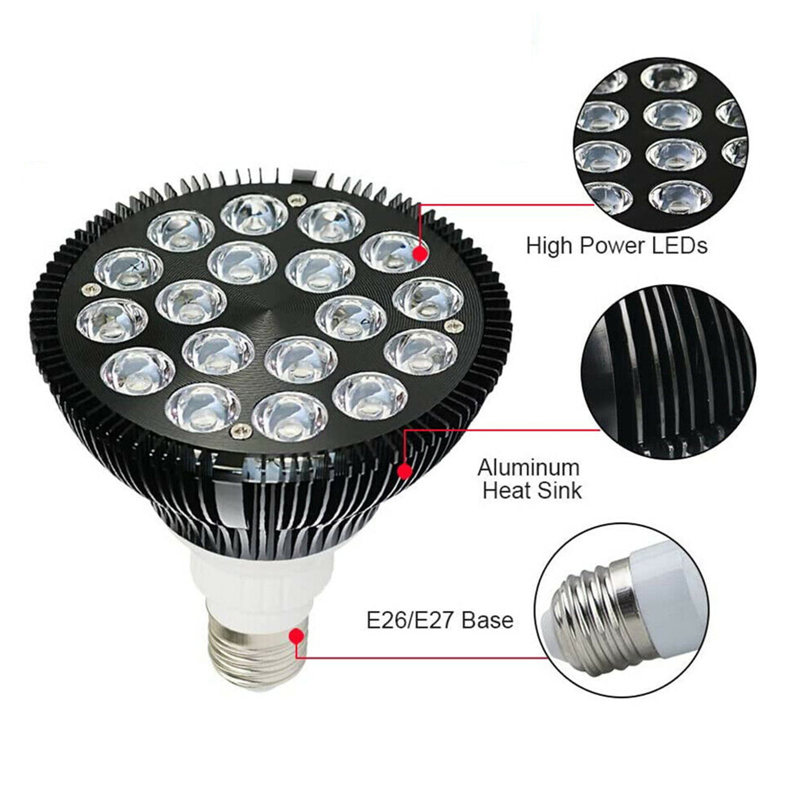 18 LED Infrared Combo Red Light Therapy Lamp Bulb 18W 54W for Skin Pain Relief 