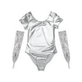 thumbnail image 6 of Aislor Womens Shiny Leather Short Sleeve Leotard Bodysuit with Elbow Length Fingerless Gloves for Party Silver 3XL, 6 of 7