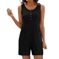 thumbnail image 3 of QATAINLAV Rompers for Women 2025 Summer Casual Sleeveless Tanks Onesie Shorts Loose Eyelet Embroidery Button Neck Short Jumpsuits with Pockets Black S Mother's Day Gifts, 3 of 10