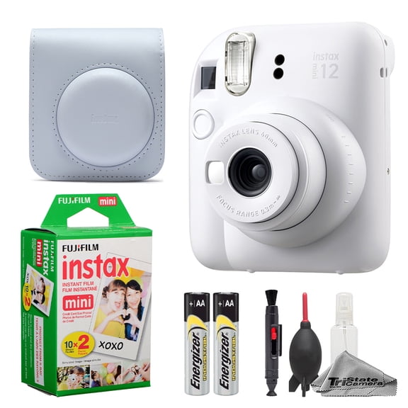 Fujifilm Instax Mini 12 Camera (Clay White)   Case   Instax Mini Instant Film (20 Sheets)   Cleaning Kit