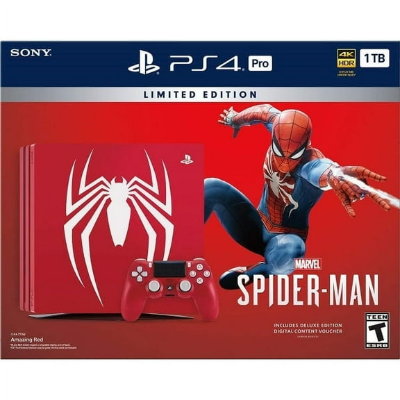 PlayStation 4 Pro Console - Limited Edition Amazing Red Marvel's Spider Man Bundle - 1TB [PlayStation 4 System]