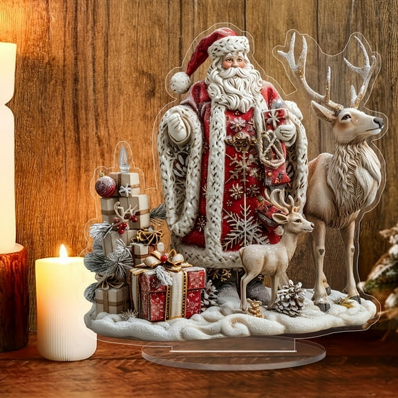 Eolstice Santa And Reindeer Display, Acrylic Tabletop Christmas Decor, Holiday Scene for Home Office