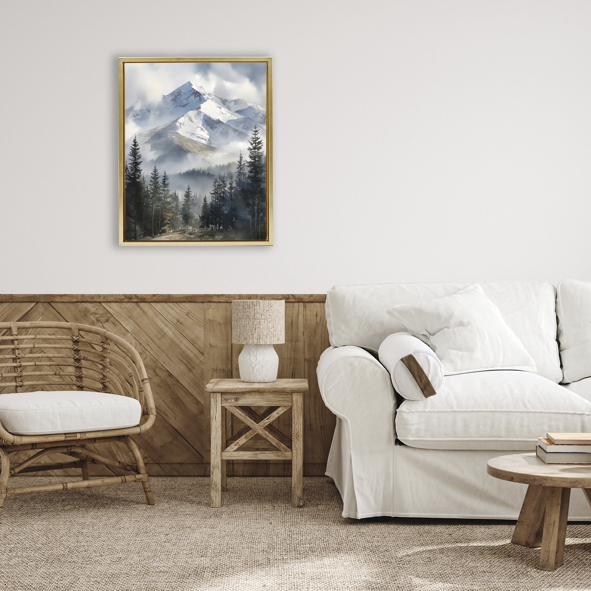 Stupell Industries Snow & Mist Alpines Gold Framed Floater Canvas Wall Art, design by Franklyn Gregory