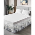thumbnail image 4 of White Flowers Bed Skirt Queen Size, Retro Camellia Floral Spring Grey Modern Art Wrap Around Bed Skirting with Adjustable Elastic Strap, Dust Ruffle Pleated Bedskirts 18 Inch Drop for Bedroom Beds, 4 of 9
