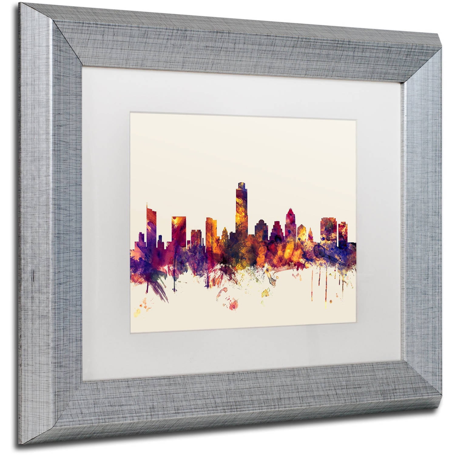 Trademark Fine Art "Austin Texas Skyline" Canvas Art by Michael Tompsett, White Matte, Silver Frame