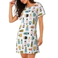 thumbnail image 2 of Pofeuu Colorful Insects Print Women's Loose Fit Short Sleeve Nightgown, Comfortable Sleep Dress for Women, Casual Lounge Sleepwear, Soft Cotton Sleep Dress, 2 of 6