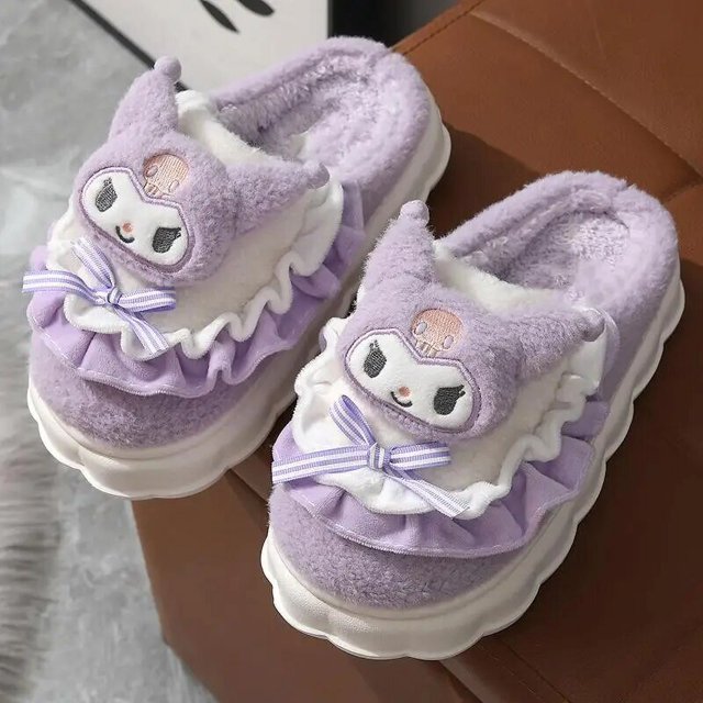 Sanrio-Zapatillas de dibujos animados de Hello Kitty, My Melody Kuromi Cinnamoroll, zapatos suaves de algodón cálido para el hogar, regalos de vacaciones, Otoño e Invierno