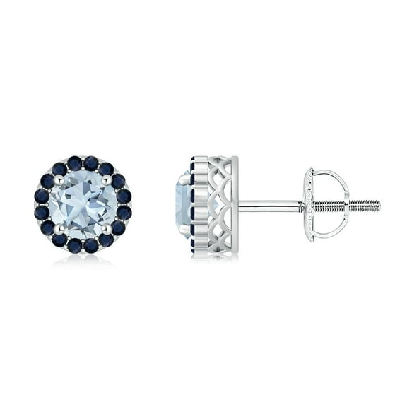 ANGARA Natural Round 1.44 ct Aquamarine and Sapphire Halo Stud Earrings in 14K White Gold for Women (Size-6mm) | March Birthstone, Anniversary, Jewelry Gift for Women | Natural Aquamarine Earrings