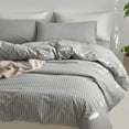 thumbnail image 6 of MooMee Striped Duvet Cover Set Queen 100% Washed Cotton Linen Like Textured Breathable 3-Piece (Light Grey& White Wide Stripes), 6 of 6