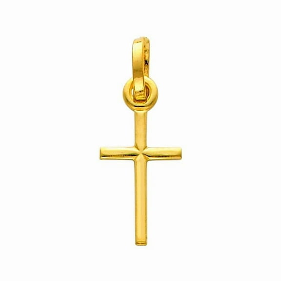 Precious Stars LGPT-014110 0.98 in. Genuine 14K Yellow Gold Unisex Solid Thin Large Religious Cross Pendant for Men & Women