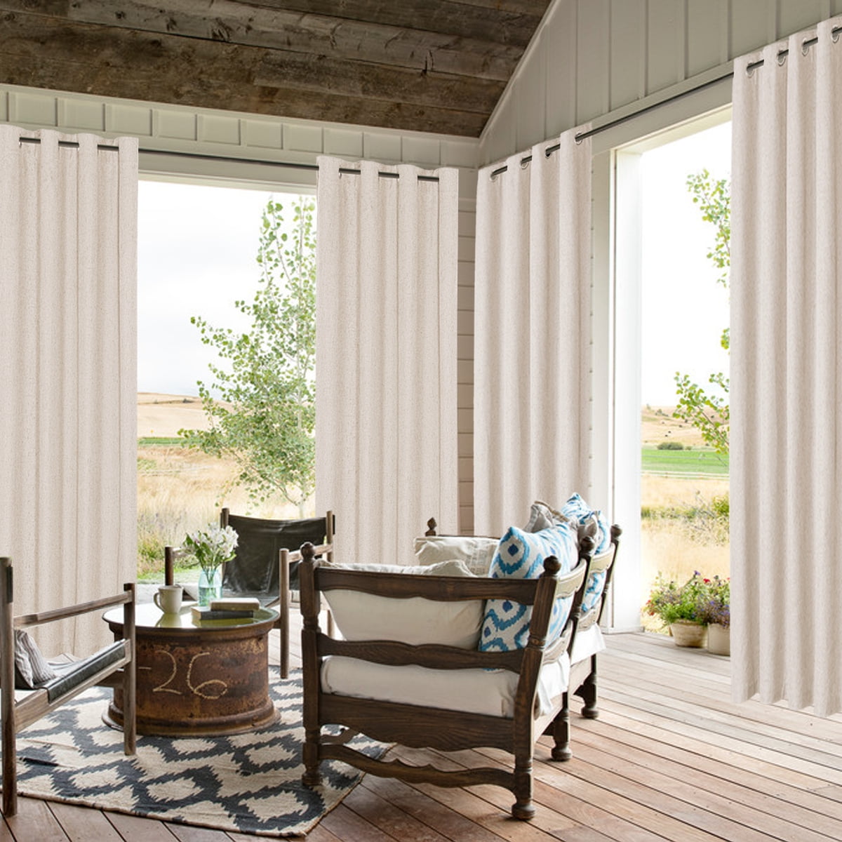 PrimeBeau Curtain Panels 100% Blackout Grommet Drapes, 52 x 96 inches, Set of 2, Natural Color