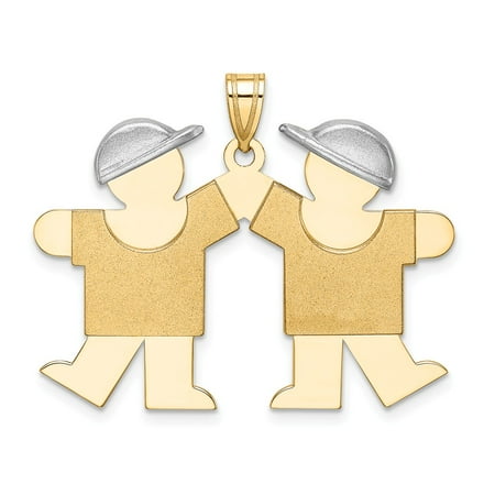 Rhodium Boy Charm - 14k Rhodium plated Yellow Gold Two-tone Large Double Boys Engravable Pendant For Necklace