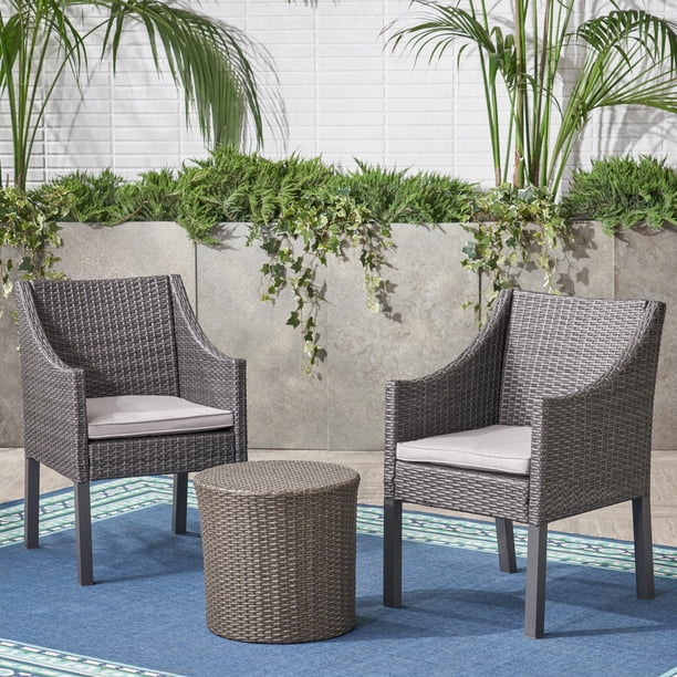 Philip Outdoor 3 Piece Wicker Chat Set With Cushions Grey Silver Walmart Com