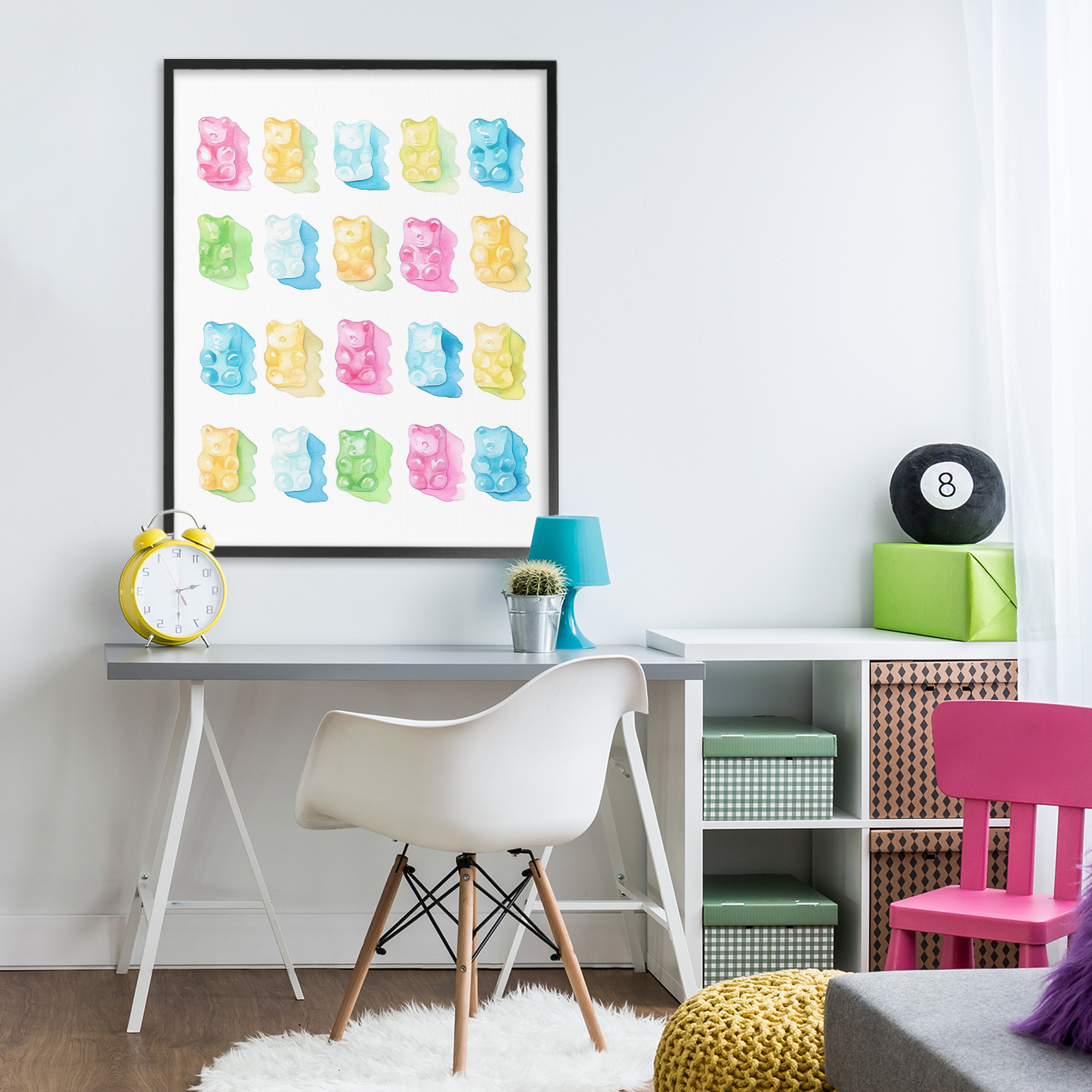 Pastel Candy Bears Collection Black Framed Giclee Art, design by Lil' Rue