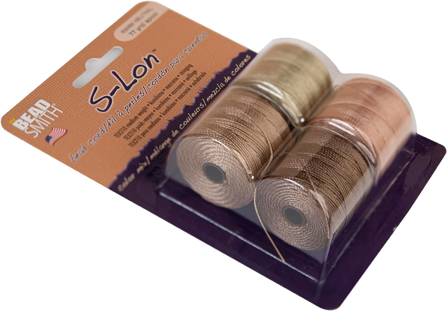 The Beadsmith S-Lon Bead Cord – .5 mm Nylon Cord, 4-pack, Warm Neutrals Mix, TEX210, 77 Yards