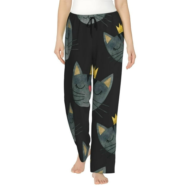 Fotbe Faces Of The Cat Pantalones de Pijama para Mujer, Pantalones de Dormir, Pantalones Pj con Cordón y Bolsillos-Small