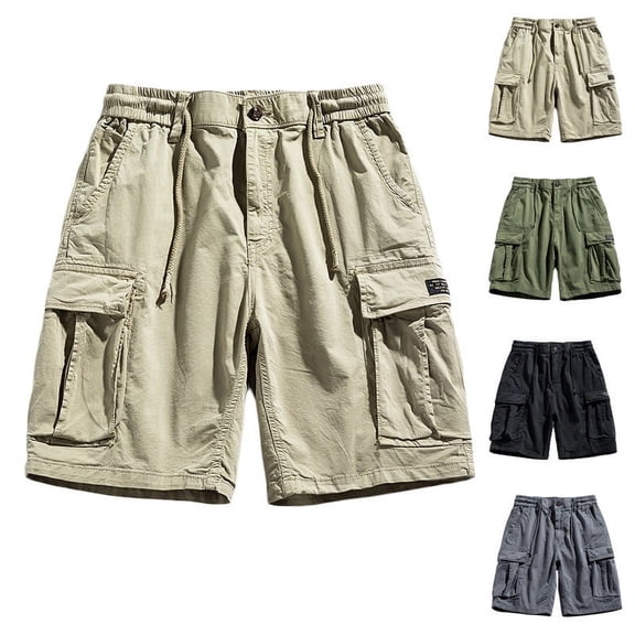 AXXD Mens Shorts Cargo Black Summer Shorts Running Shorts Multiple Pockets Elastic Waist Cotton Hiking Shorts Clearance