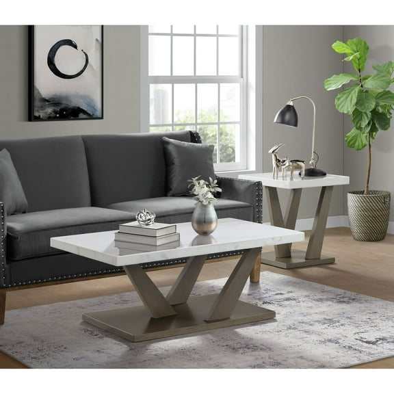 Modern Grey End Table - Square Accent Table for Living Room, Bedroom, Hallway