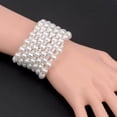 thumbnail image 4 of Dalazy Femmes Chic Perle Strass Bracelet Extensible pour Mariage Mariage Bal 7 Rangée, 4 of 9