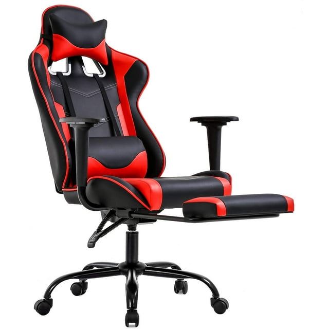 FDW Office Chair Ergonomic High, Footrest Lumbar Support and Headrest, Red