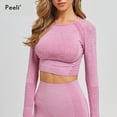 thumbnail image 2 of Peeli-Top corto de manga larga para mujer, Top deportivo para Yoga, camisetas sin costuras, Top corto de Fitness, ropa deportiva activa, camiseta atlética de entrenamiento, 2 of 5