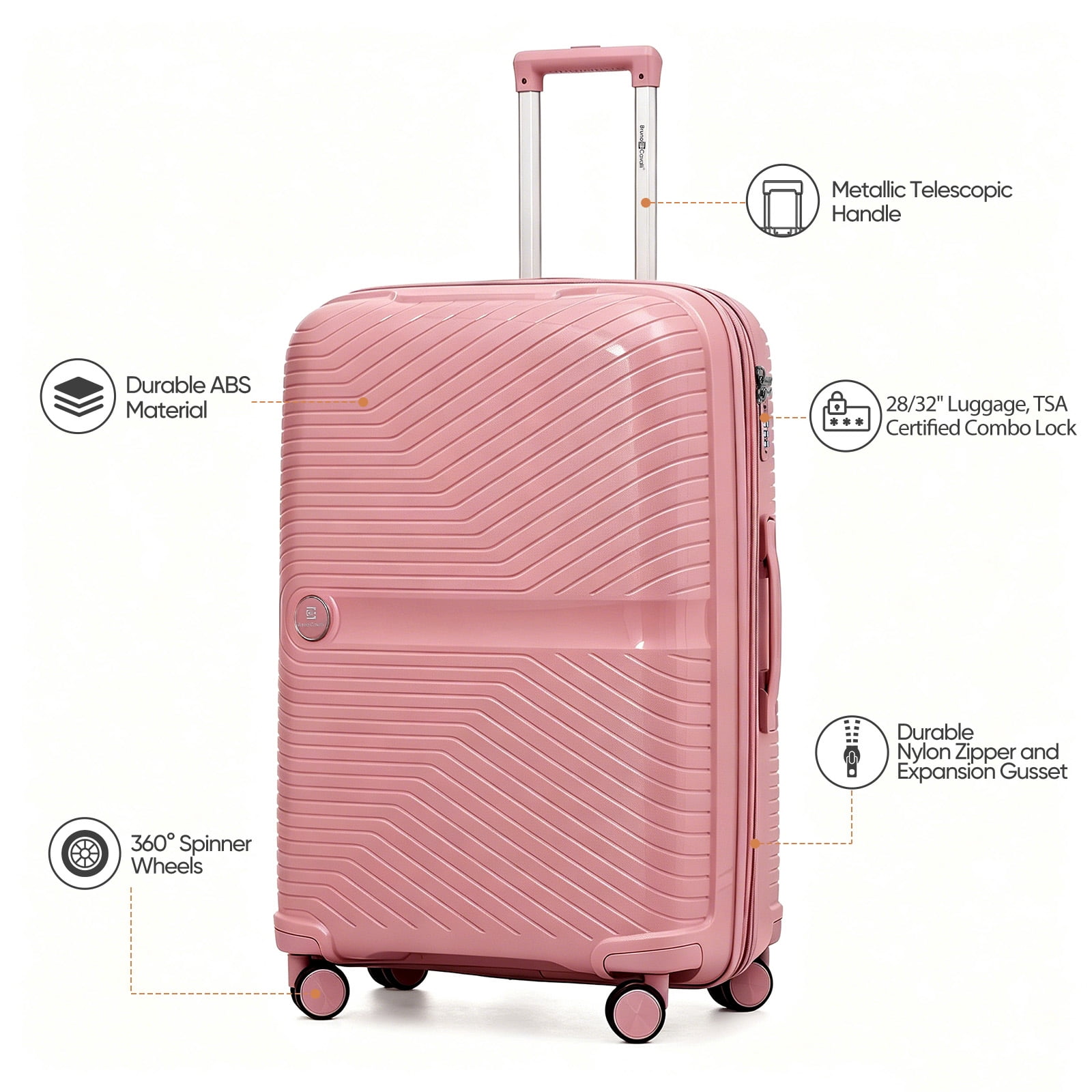4 Piece Expandable ABS Luggage Set 13"+20"+28"+32", Hard Shell Spinner Suitcases with TSA Lock, Lightweight Travel Suitcase for Family Trip ROSE GOLD