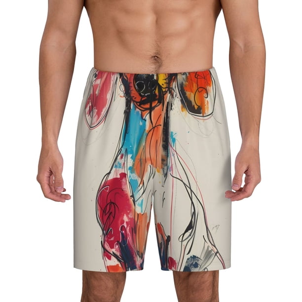 Fotbe Colorful Dachshund Art Pantalones Cortos de Pijama para Hombre, Ropa de Dormir, Pantalones de Pijama Cortos para Hombre-3X-Large