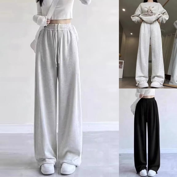 jiaxiM Girl's Elastic Waist Sweatpants Cotton Wide Leg Casual Pants with Pockets Drawstring Fitness Baggy Pants
