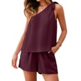thumbnail image 4 of SLADYGLO Women Skew Neck Lace Up Shoulder Sleeveless Top Pockets Shorts Two Piece Sets, 4 of 6