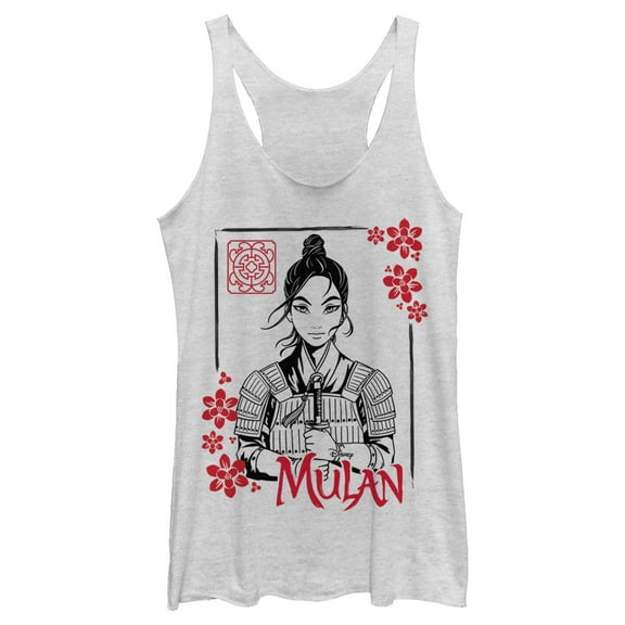 Women's Mulan Blossom Frame  Racerback Tank Top White Heather Medium