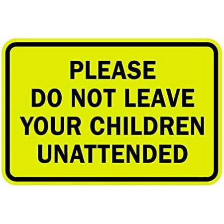 classic framed please do not leave your children unattended sign (yellow/black) - large