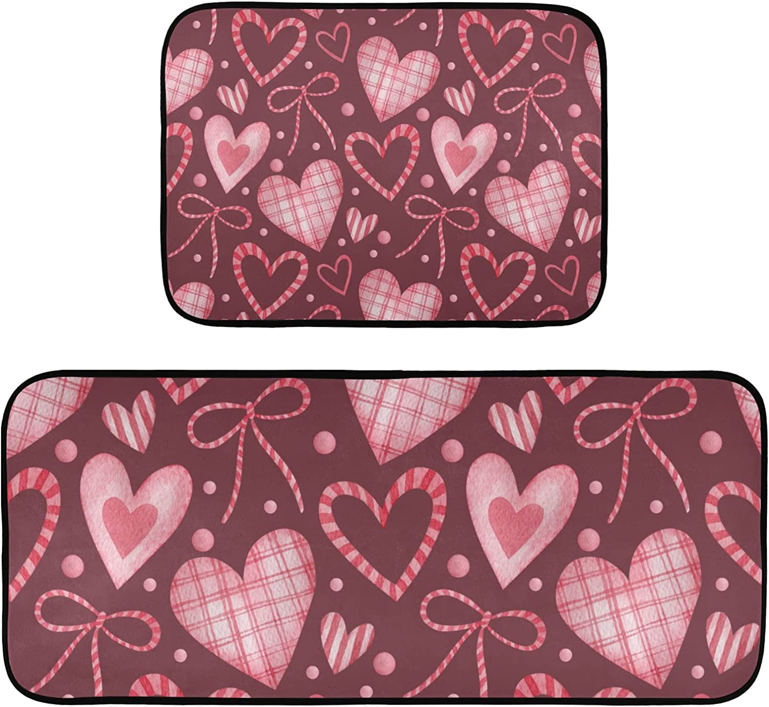 Heart Valentine Kitchen Rugs and Mat 2 Pieces Set Cushioned Anti