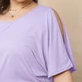 thumbnail image 4 of USSUMA Workout Tops for Women Women'S Solid Round Neck Pleated Irregular Sleeve off Shoulder Casual T-Shirt Short Sleeved Round Neck Tops Vintage Comfortable Purple Knitting Cotton XXXl, 4 of 4