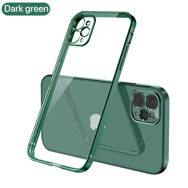 Funda de silicona transparente con marco cuadrado chapado de lujo para iPhone 13 12 11 Pro Max Mini X XR 7 8 6s Plus SE funda trasera transparente Tan Jianjun unisex