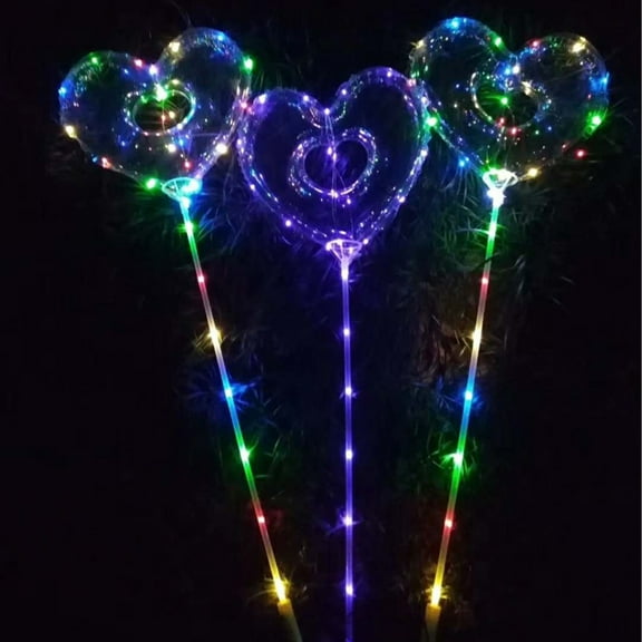 GOOHOCHY Hollow out Bobo Balloon Set Heart-shaped Inflatable Glowing Light Flashing Decorative Lamp (Ball, Handle, Light String) (Random Handle Color)