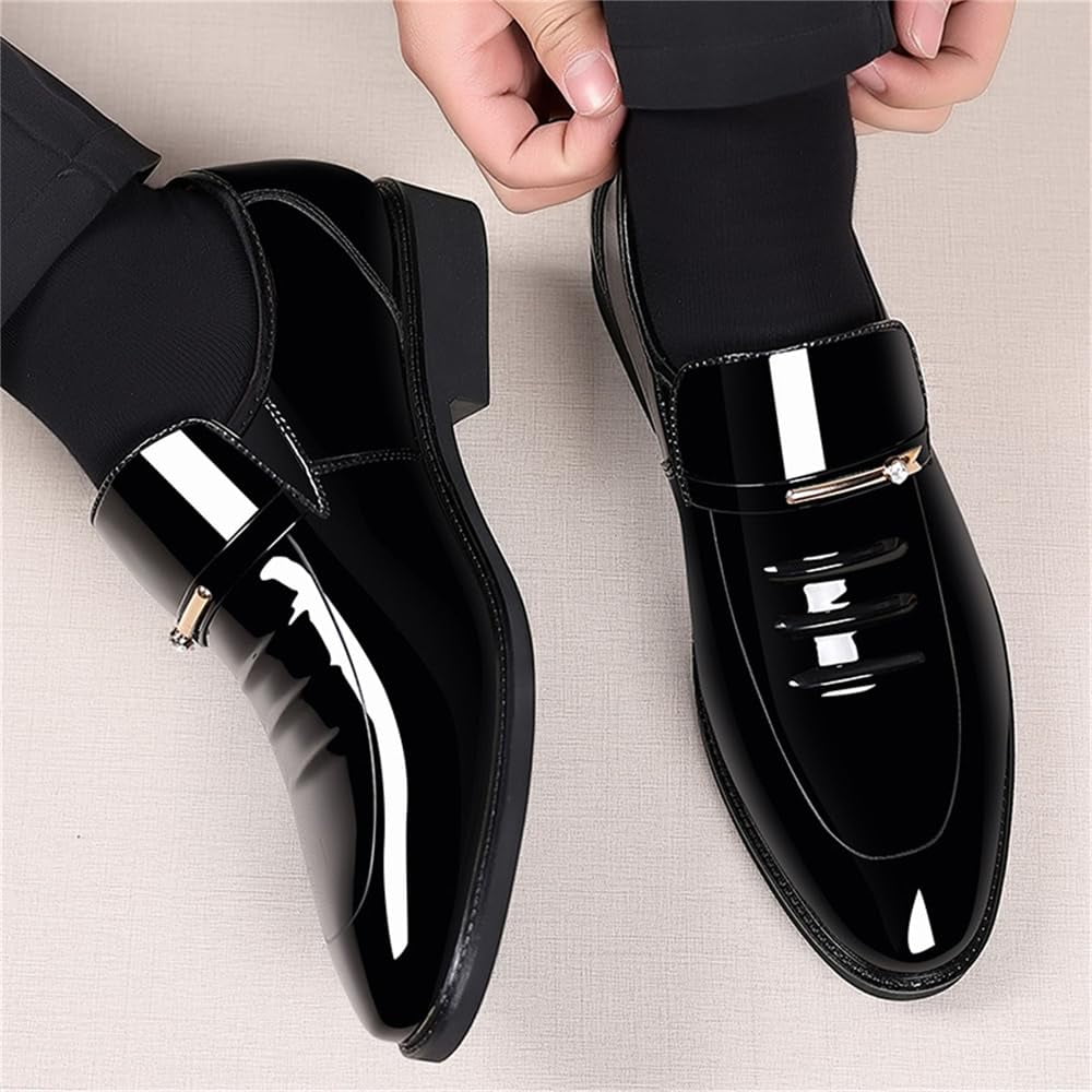 Mens Dress Shoes Formal Business Oxford Suit High Gloss Patent Leather Slip On Loafers Comfortable Shoe for Men