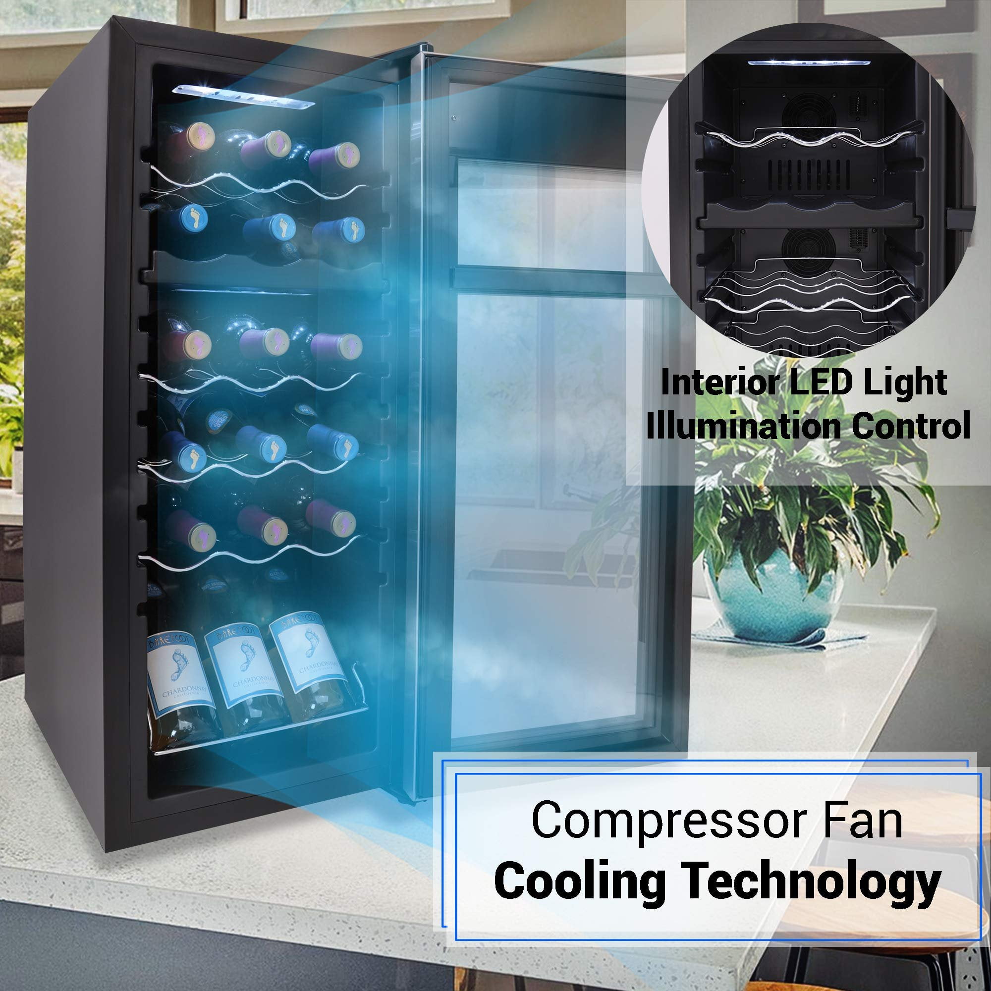 NutriChef 18 Bottle Dual Zone Cooler for Wines Chiller, Freestanding Compact Countertop Mini Fridge