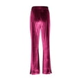thumbnail image 6 of Jinhomg Velvet Pants for Women Drawstring High Waisted Flare Pants Casual Wide Leg Stretch Leggings Comfy Lounge Velour Trousers with Pockets Hot Pink,S, 6 of 7