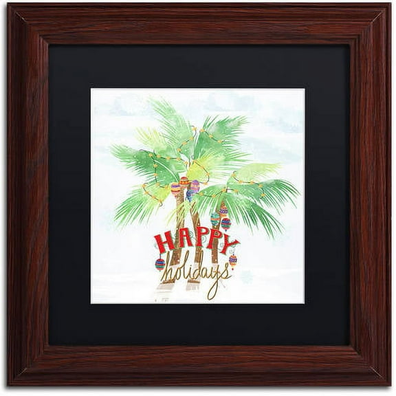 Trademark Fine Art "Xmas Palm Trees" Canvas Art by Lisa Powell Braun, Black Matte, Wood Frame