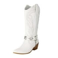 thumbnail image 7 of Embroidery Cowboy Boots for Women Strappy Riding Mid Calf Boots Country Concert Cowgirl Boots, 7 of 7
