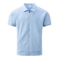 thumbnail image 5 of IWRICH Men's Texture Full Zip Polo Shirts Short Sleeve Jacquard Tees Solid Color Casual Trendy Summer Holiday Tops Sky Blue XL, 5 of 5